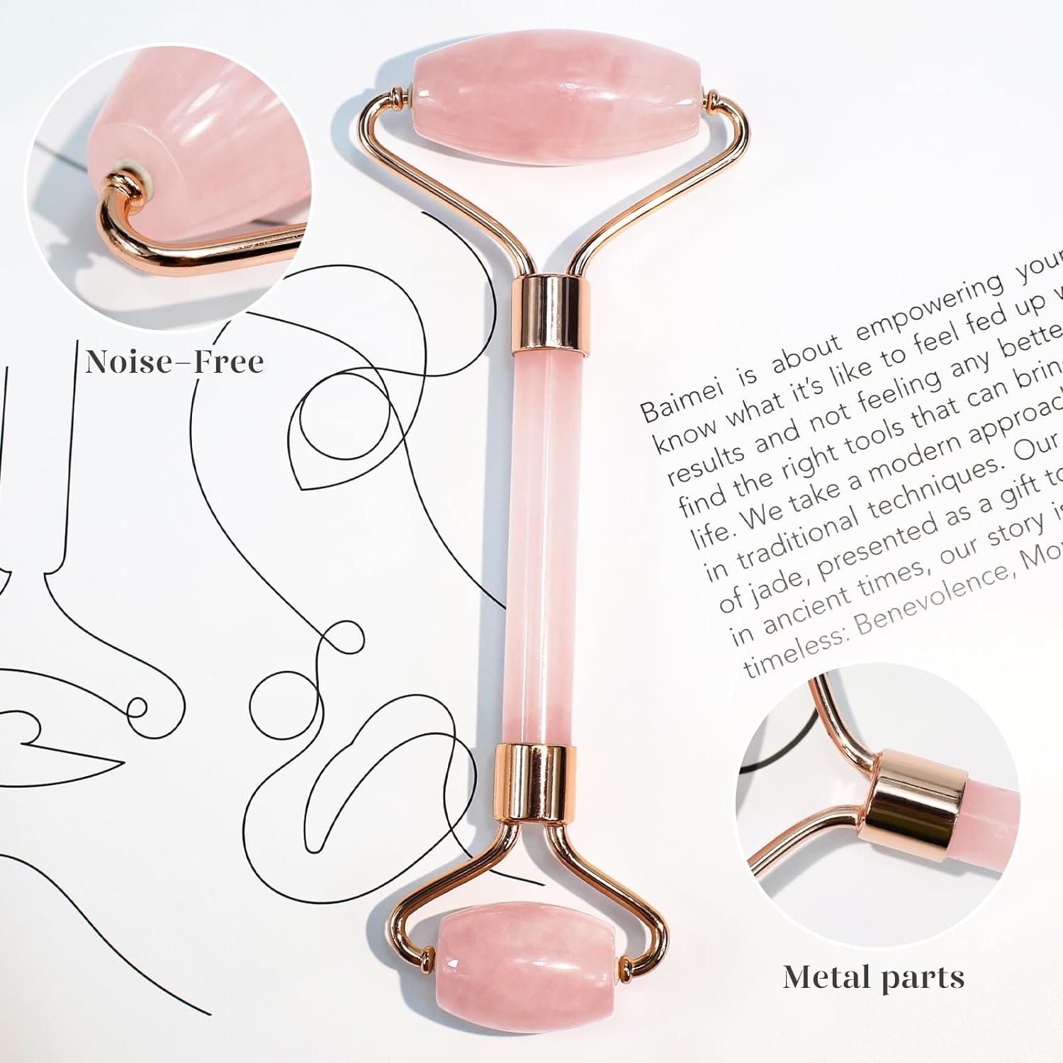 BAIMEI IcyMe Jade Roller & Gua Sha, Face Roller Redness Reducing Skin Care Tools, Self Care Pink Gift for Men Women, Massager for Face, Eyes, Neck, Relieve Fine Lines and Wrinkles - Rose Quartz - Image 3