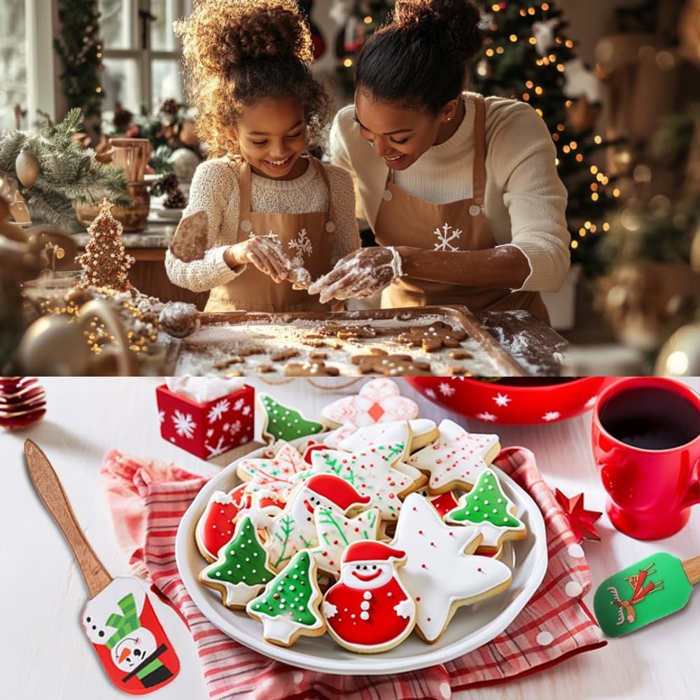 Christmas Spatula Set, 5 Pieces Kitchen Christmas Silicone Spatula Set with Wooden Handle for Baking Cooking and Christmas Gifts (Assorted Color) - Image 4