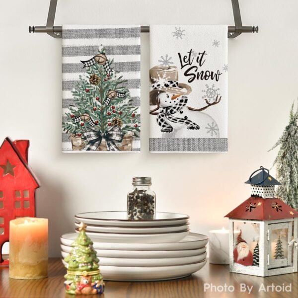 Artoid Mode Xmas Tree Snowman Winter Kitchen Towels Dish Towels, 18x26 Inch Holiday Let It Snow Christmas Decoration Hand Towels Set of 2 - Image 3