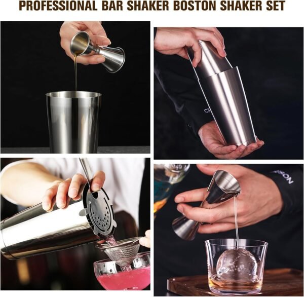 Boston Shaker Cocktail Set Bartender Kit, 12 Pcs Drink Shaker with Strainer Bartending Martini Shaker Tin with 18oz & 28oz Mixed Alcohol Shaker Professional Stainless Steel Bar Tool for Beginner - Image 4