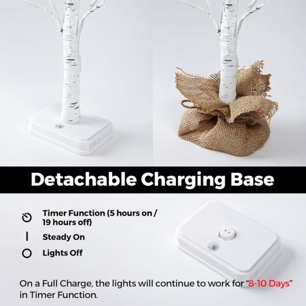Lighted Birch Tree Christmas Decorations, 2Pack 2FT USB Rechargeable Christmas Tabletop Tree, Timer Function, Pre-Lit Artificial Mini Money Birch Tree for Home Centerpiece Fireplace Party Decor - Image 4