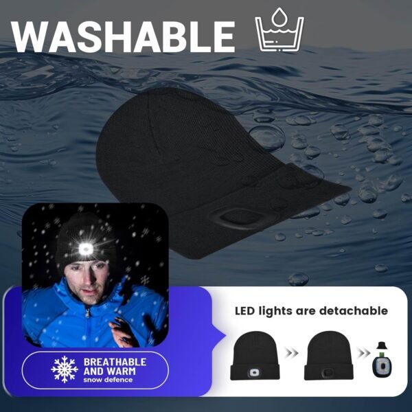 Unisex Beanie Hat with Light, USB Rechargeable LED Headlamp Cap Warm Knit Hats for Winter Safety，Gifts for Men Women Dad - Image 8