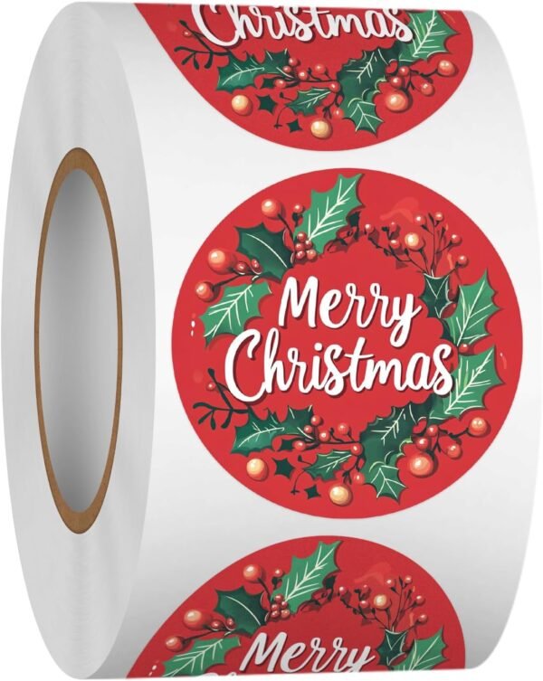 Heyfibro 1.5 Inches Christmas Sticker Roll, 500 Pcs Merry Christmas Stickers for Kids, Winter Holiday Round Labels Stickers for Gift Packing, Cards, Envelopes, Party Supplies(Christmas Wreath 5) - Image 2