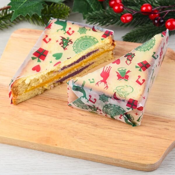 ASTARON 100pcs Christmas Wax Paper Sheets for Food Wrapping, Christmas Tissue Wax Paper for Candy Cookies Sandwich Wrapping Paper Fried Food Basket Liner Greaseproof Paper (Red Green) - Image 5