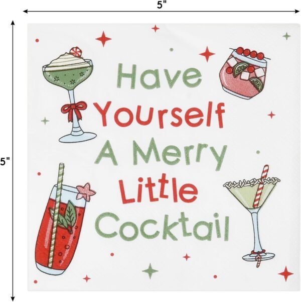 100 Count Christmas Funny Beverage Napkins Holiday Disposable Paper Napkin Have Yourself a Merry Little Cocktail Dessert Napkins for Home Dinner Buffet Xmas Tableware Party Supplies Decorations - Image 3