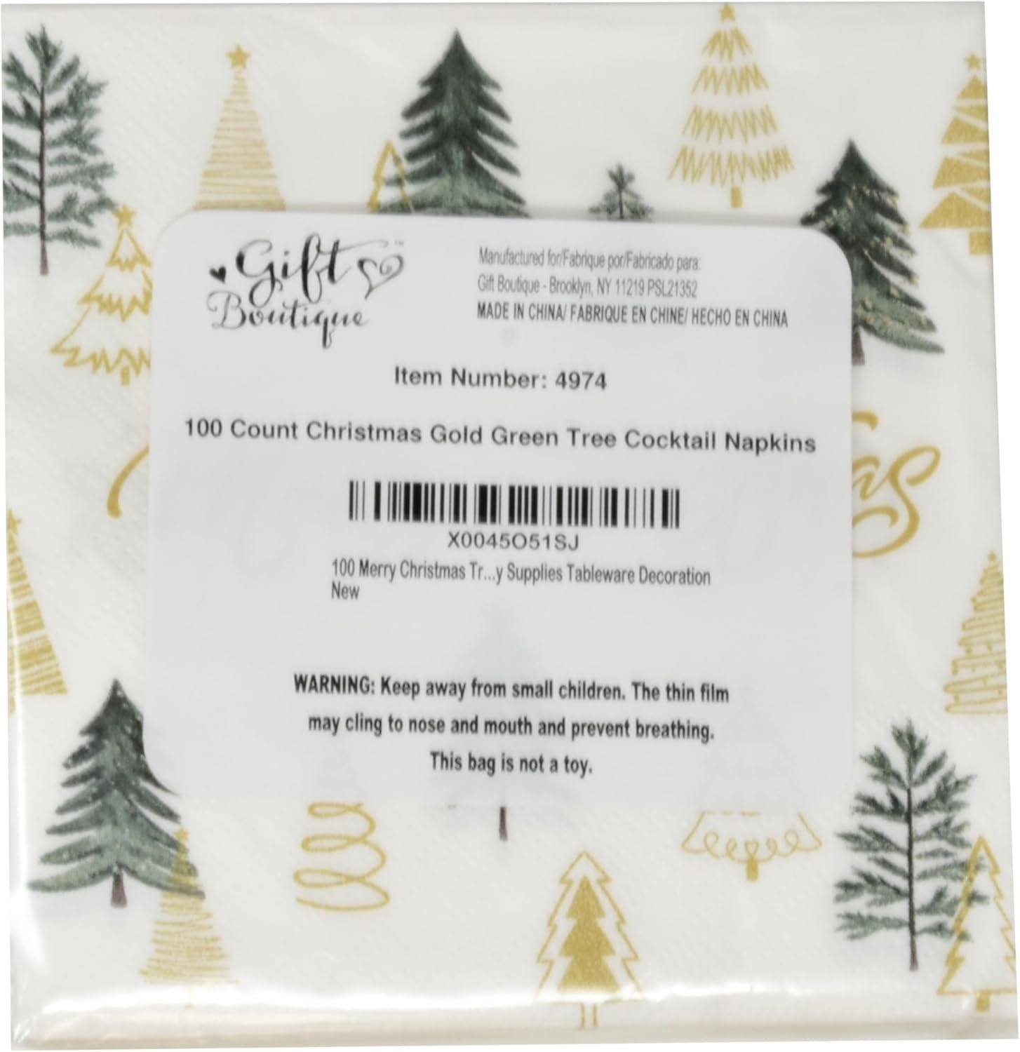 100 Merry Christmas Tree Cocktail Beverage Napkins Disposable Paper Decorative Elegant Xmas Green & Gold Trees Dessert Dinner Hand Napkin for Winter Holiday Wedding Party Supplies Tableware Decoration - Image 9