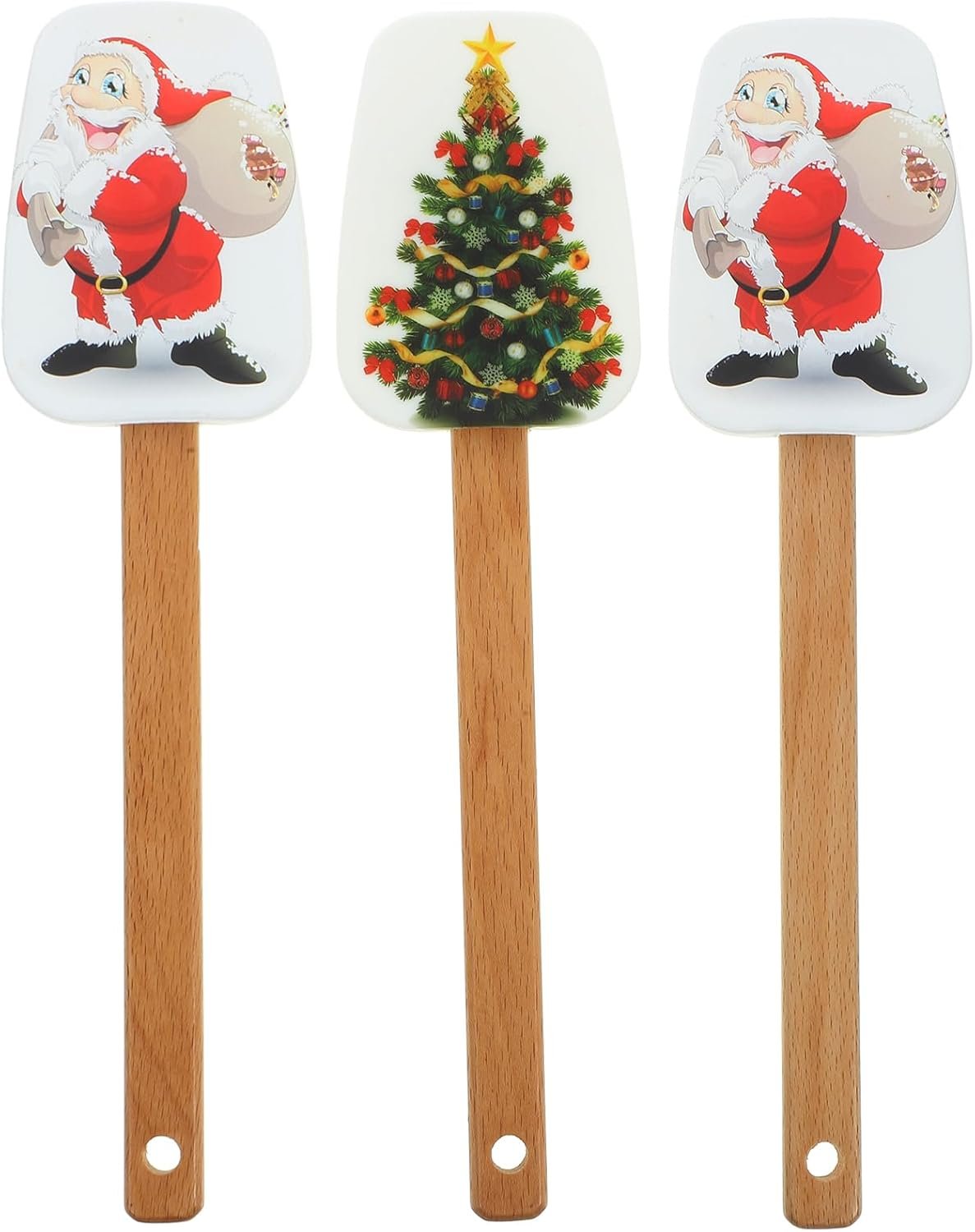 Christmas Spatulas for Baking, 3 Pieces Christmas Spatula Set Kitchen Christmas Silicone Spatula Set with Wooden Handle for Baking Cooking and Christmas Supplies - Image 2