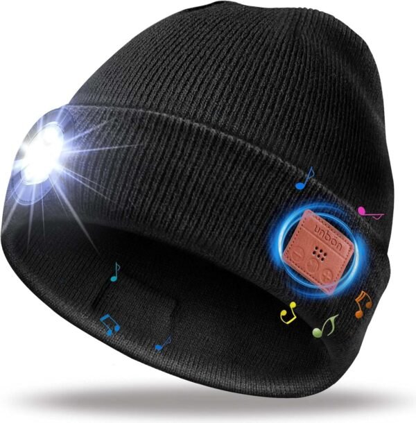 Bluetooth Beanie with Light, LED Beanie Hat with Headphones, Mens Gifts for Christmas Birthday Stocking Stuffers for Men Unique, Cool Tech Gifts for Men Teen Boys Dad Teens Him - Image 2