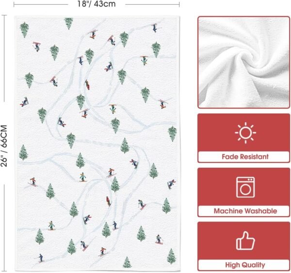 Artoid Mode Xmas Trees Ski Winter Kitchen Towels Dish Towels, 18x26 Inch Farmhouse Christmas Snow Decoration Hand Towels Set of 2 - Image 7