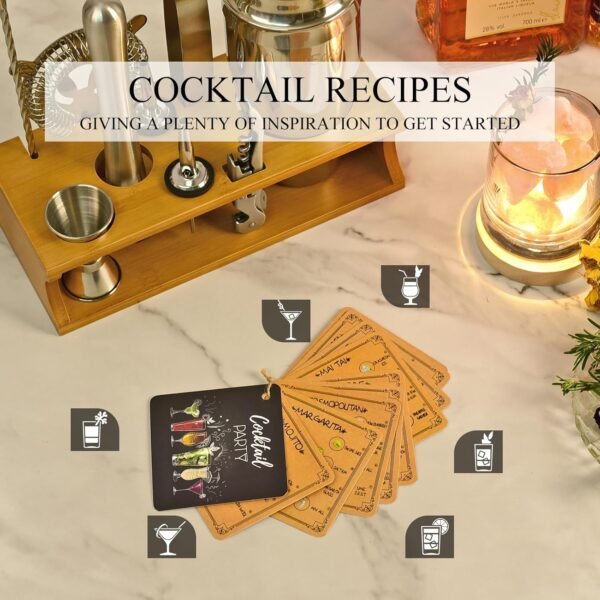 Bartender Kit Cocktail Shaker Set with Stand Bar Tool Bar Set for Drink Mixing Home Bartending Kit 11-Piece Bar Cart Accessories: Martini Shaker, Mixer Spoon, Jigger, Muddler, Strainer & Recipes Gifts - Image 6