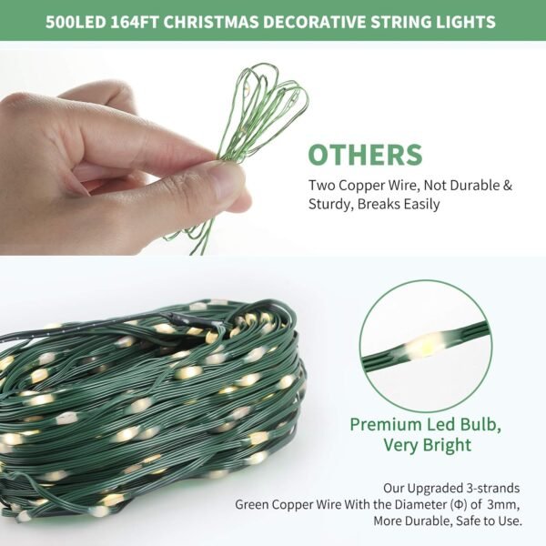 Tcamp 164FT 500 LED Christmas Lights, 8 Modes Christmas Tree Lights with Timer Memory Function, Green Wire Starry Fairy String Lights for Christmas Tree Halloween Outdoor Indoor Decor (Warm White) - Image 6
