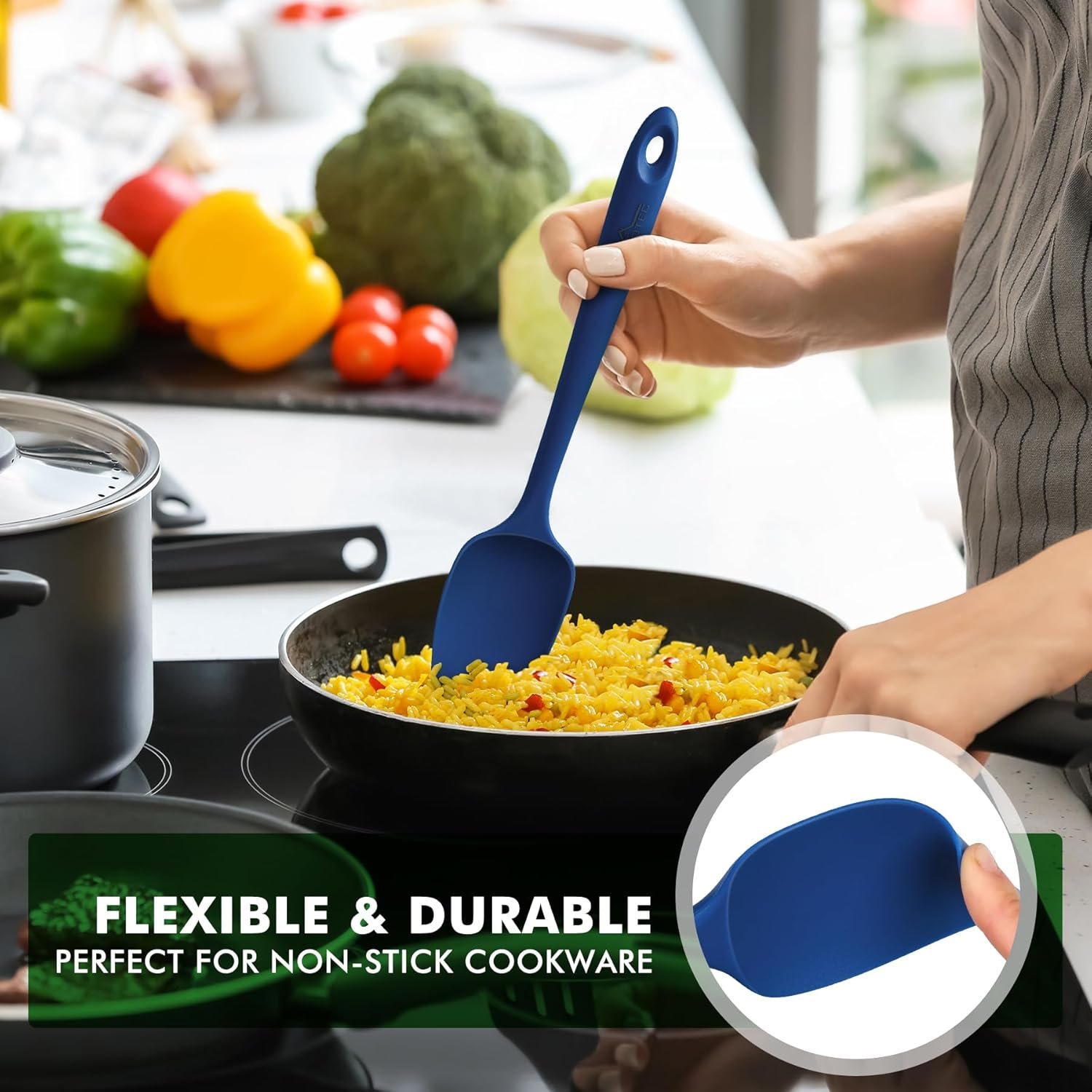 HOTEC High Heat Resistant Food Grade Silicone Rubber Spatula Set for Baking, Cooking, and Mixing Non Stick Dishwasher Safe BPA-Free Blue set of 4 - Image 6