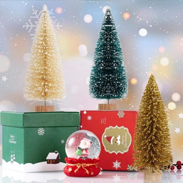 AerWo 24Pcs Mini Christmas Trees Bottle Brush Trees with Wood Base, Christmas Village Trees for Tabletop Christmas Decor Holiday Winter Decorations - Image 6