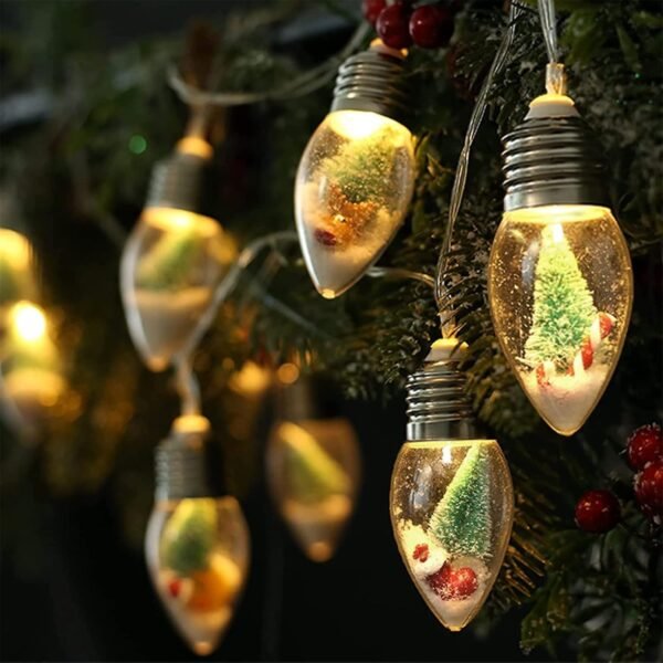 6.6ft Christmas Tree Snow Globe String Lights for Indoor Bedroom Decorations - 10 LED Globe Bulbs String Light with Tree & Snow & Cute Ornaments for Home Patio Decor Fireplace Xmas Tree Decoration - Image 2