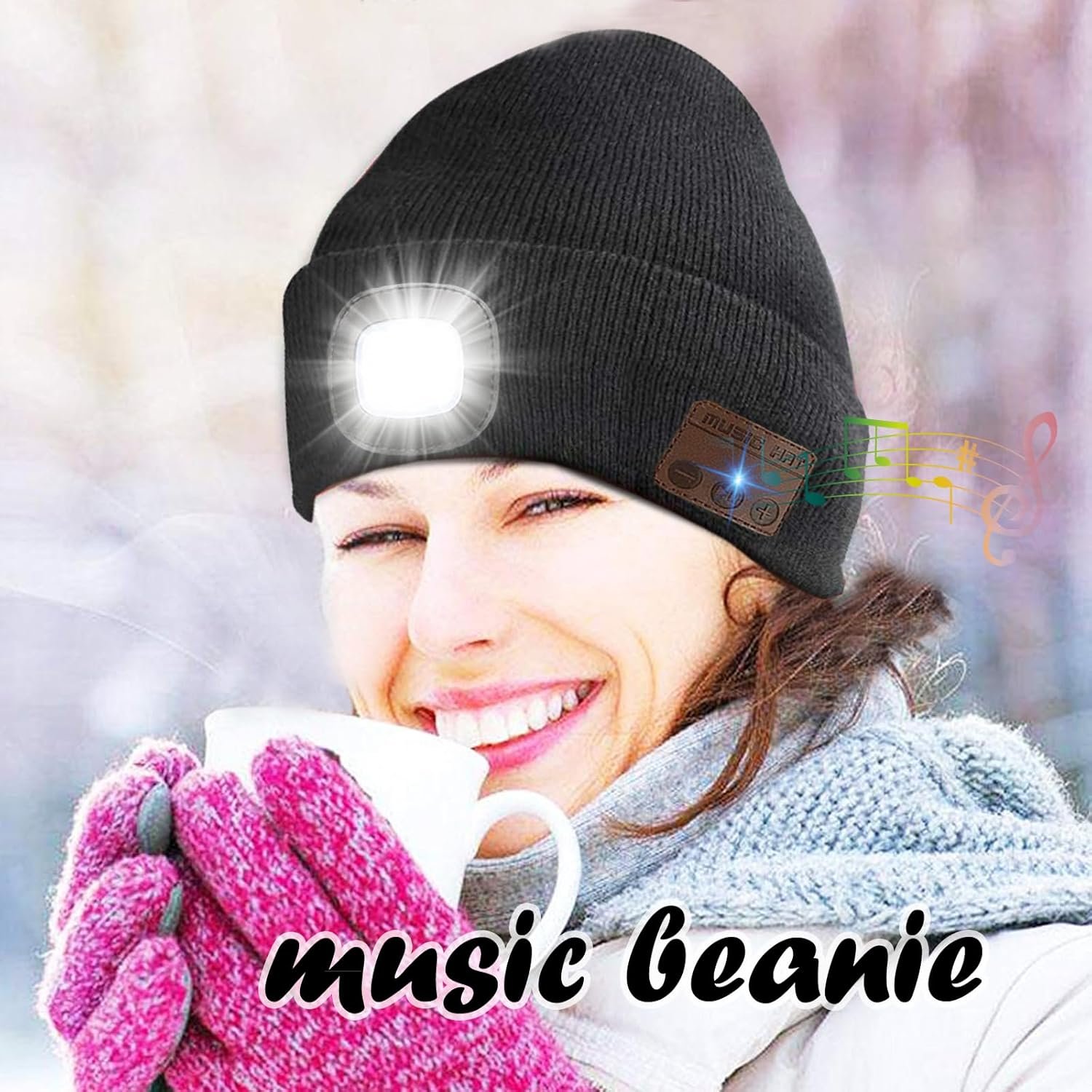 Wireless Beanie Music Hat with Light Unisex Musical Knitted Cap Rechargeable Beanie with Light Built-in Speakers Mic Headphone Beanie Hat Gifts for Men Women Running Camping Fishing - Image 4