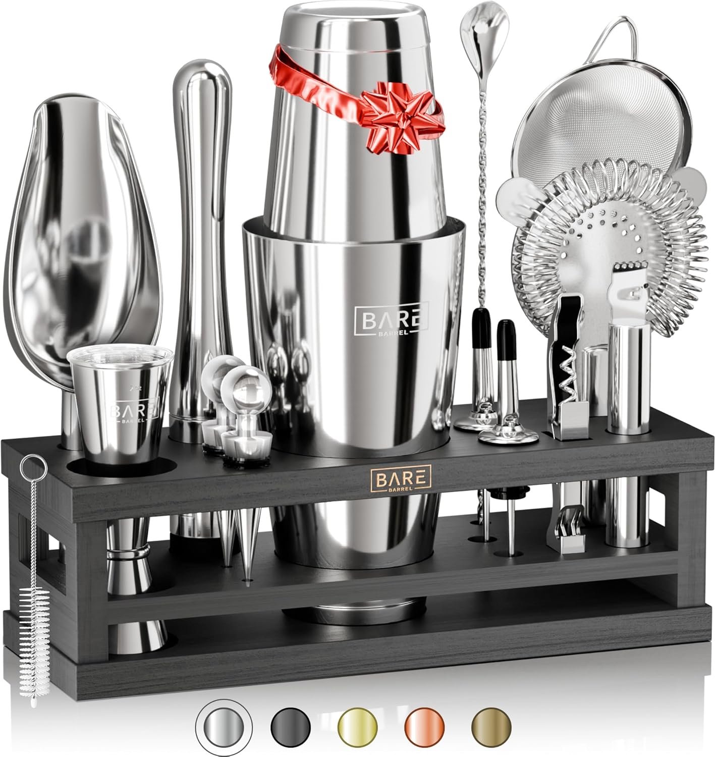 BARE BARREL® Mixology Bartender Kit Bar Set | 16-Piece Cocktail Shaker Set | Martini Barware Mixing Tools for Home Bartending | Incl. 35 Recipe Cards | Gift Set (28oz Boston Shaker, Silver/Black) - Image 2