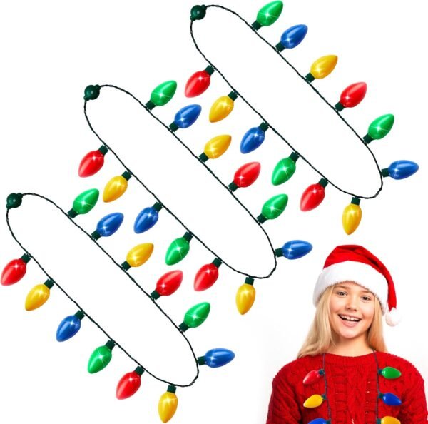 JOYIN 3 PCS Christmas LED Light Up Bulb Necklace Christmas Holiday Accessories Party Favors 12 LED Bulbs - Image 2
