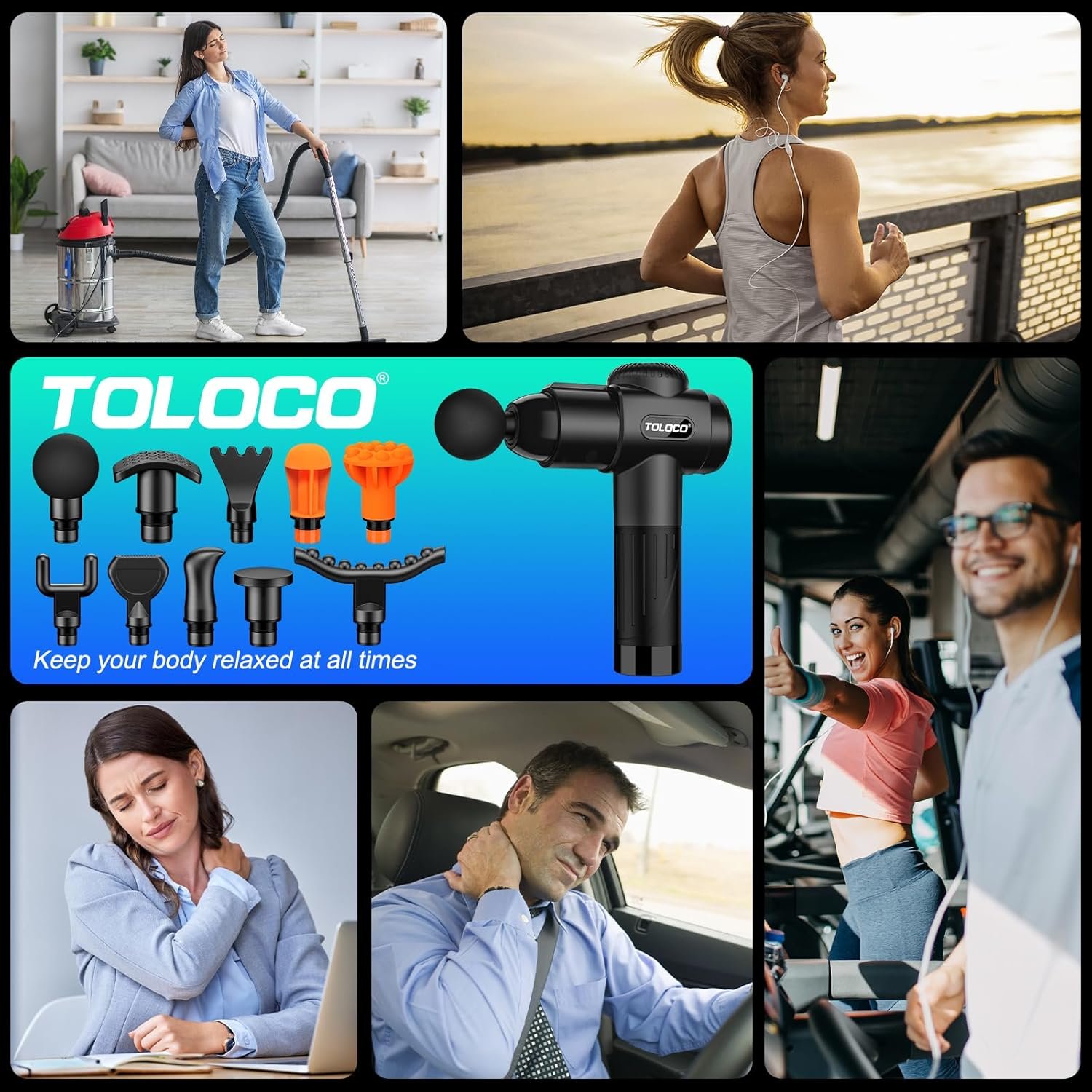 TOLOCO Massage Gun, Deep Tissue Back Massage for Athletes for Pain Relief, Percussion Massager with 10 Massages Heads & Silent Brushless Motor, Black - Image 8