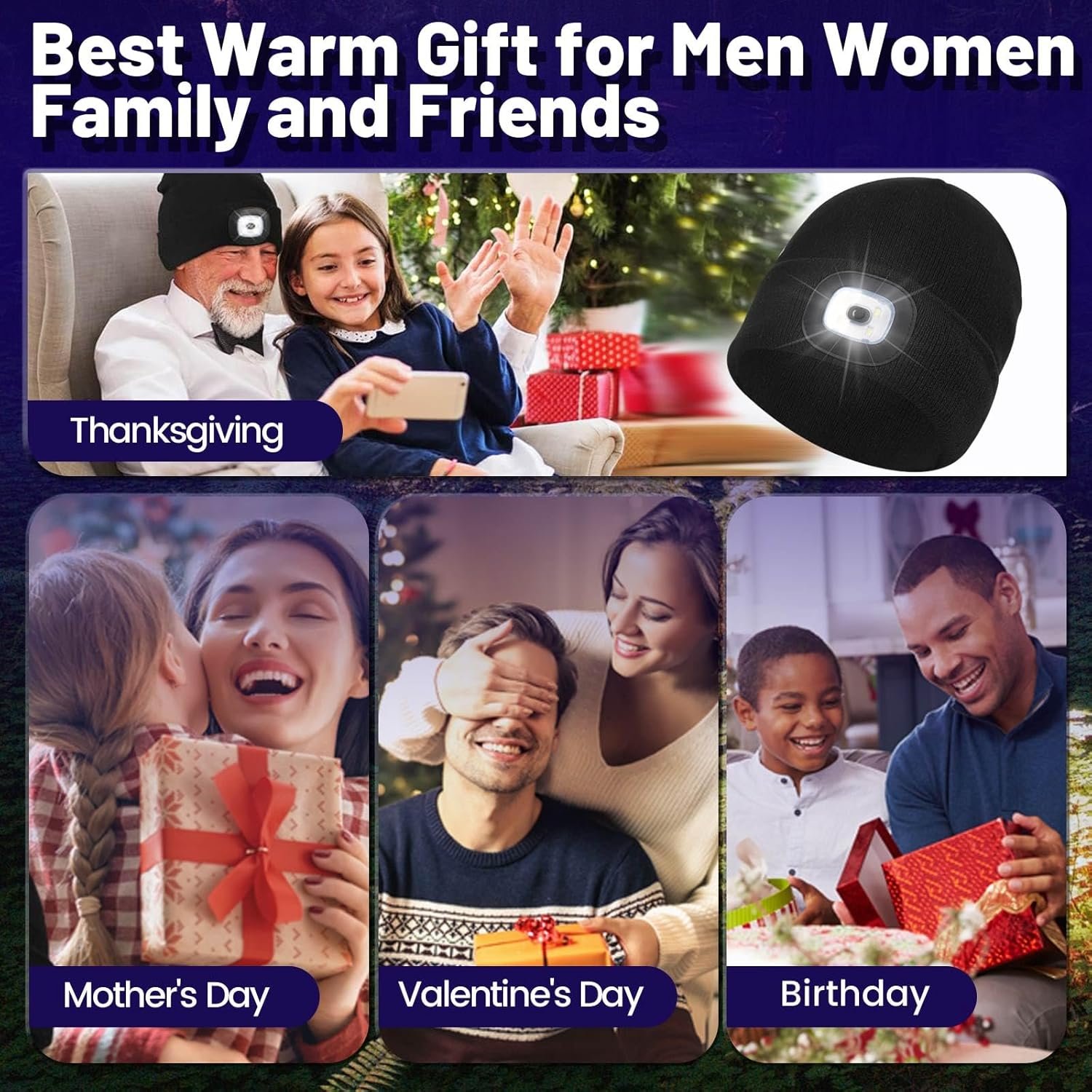 Unisex Beanie Hat with Light, USB Rechargeable LED Headlamp Cap Warm Knit Hats for Winter Safety,Gifts for Men Women Dad - Image 7