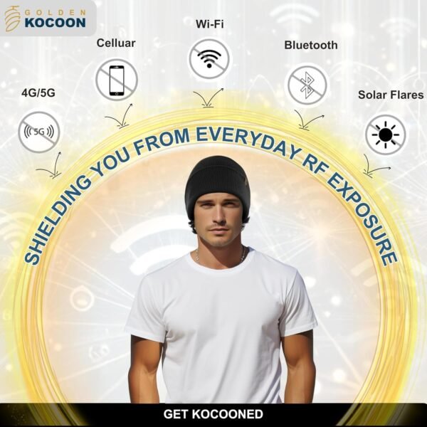 Golden Kocoon® -E-M-F Bamboo Viscose Beanie with EcoShield™ Tech Bamboo Lyocell Faraday Fabric Silver Liner-Adult Size in Black -5 g, Cell Towers,Bluetooth,Smart Meters & WiFi- Golden Cocoon Hat Cap - Image 5