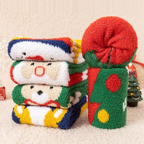 BISOUSOX Fuzzy Christmas Socks for Kids Boys Girls Gift Cute Fun Cozy Fluffy Winter Warm Slipper Xmas Dress Socks - Image 4