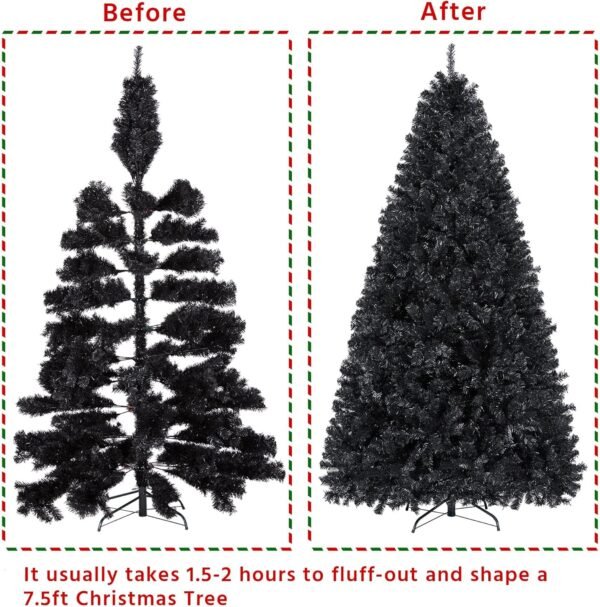Yaheetech 7.5ft Black Artificial Christmas Pine Tree Seasonal Holiday Carnival Home Party Decoration for Home, Office Indoor Outdoor with 1749 Branch Tips and Foldable Stand - Image 8
