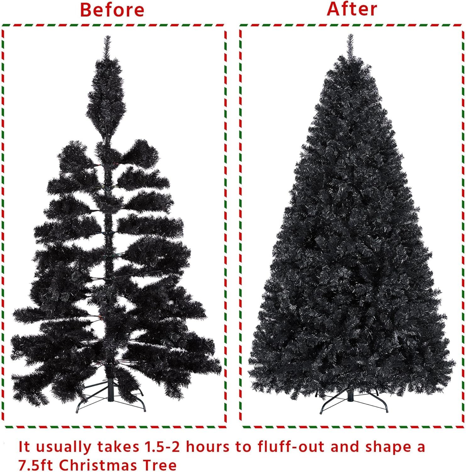 Yaheetech 7.5ft Black Artificial Christmas Pine Tree Seasonal Holiday Carnival Home Party Decoration for Home, Office Indoor Outdoor with 1749 Branch Tips and Foldable Stand - Image 8