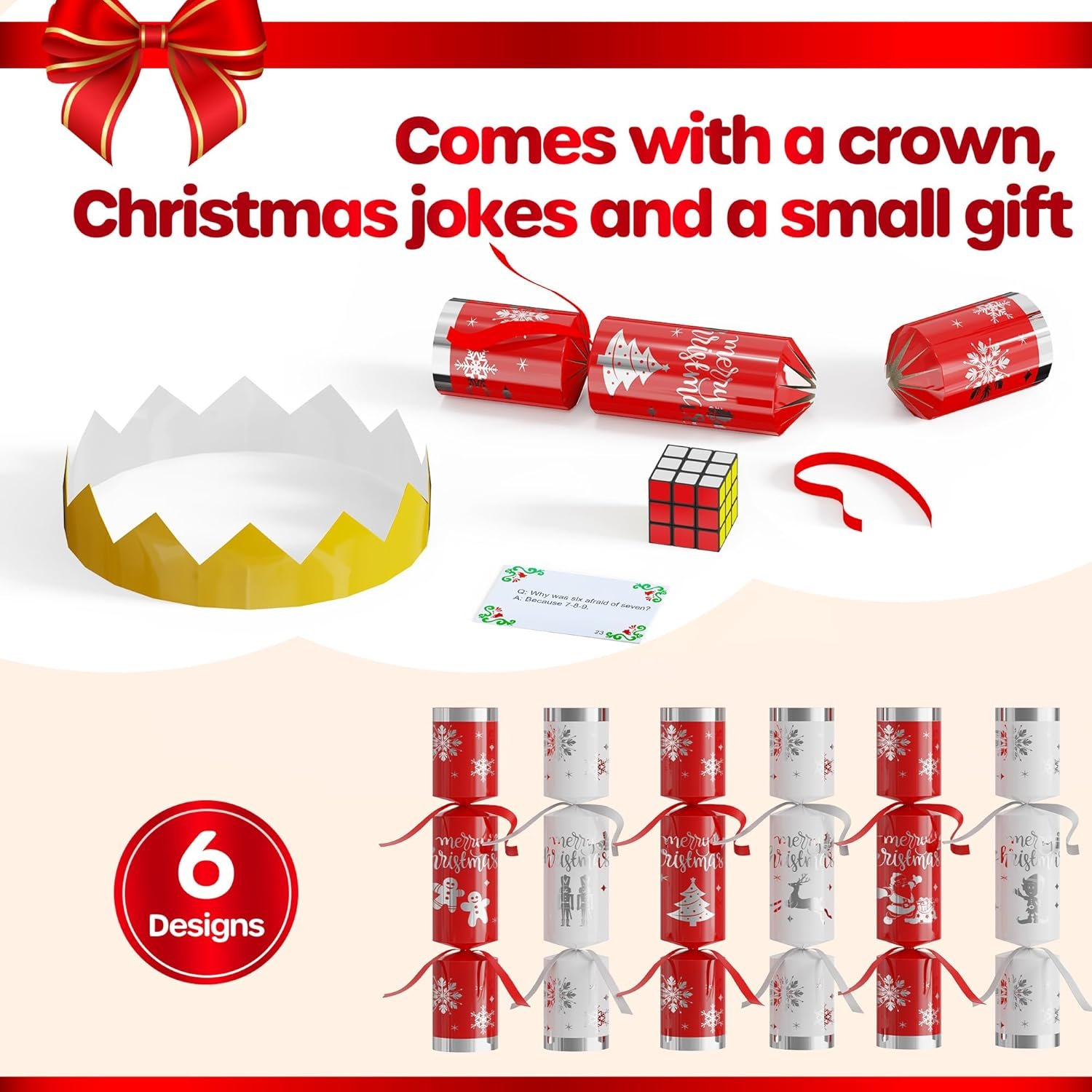 D-FantiX 12 Pack Christmas Party Favors with Red & White Snowflake Design, No-Snap Party Table Favors with Party Hats Joke Little Gifts, Xmas Holiday Dinner Traditions Supplies, Gift for Kids Adult - Image 3