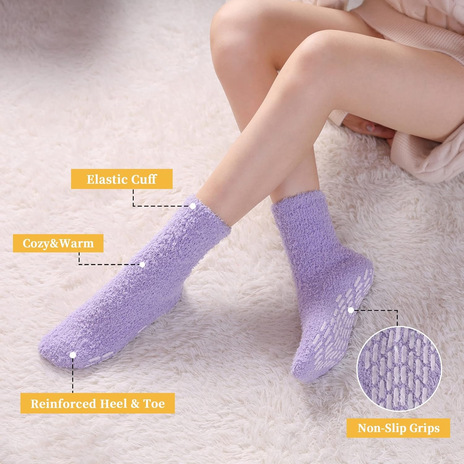 FNOVCO Non Slip Socks for Women Winter Warm Cozy Fuzzy Slipper Socks Soft Fluffy Hospital Socks with Grips - Image 3