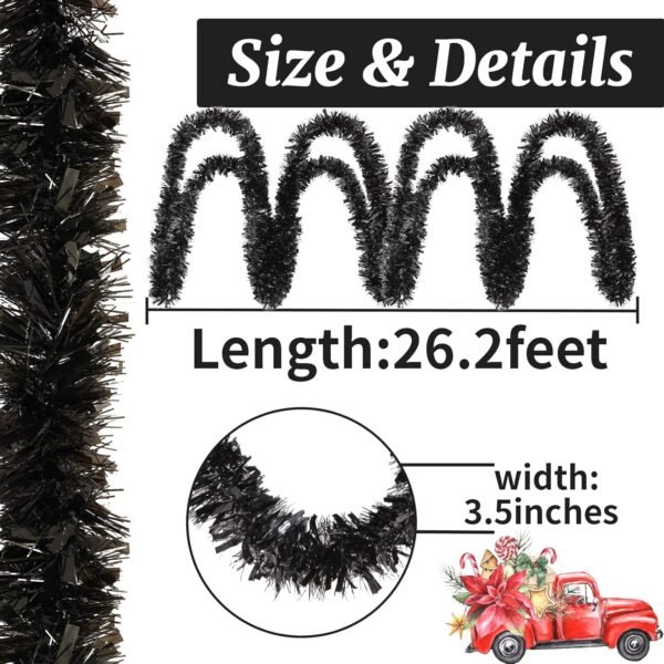 26.2 Ft Tinsel Garland Decoration for Holiday Tree Walll Home Office Event, Christmas, Birthday, Weddings, Party Decorations, Fluffy Twist for All-Season Indoor Outdoor Events - Black - Image 4
