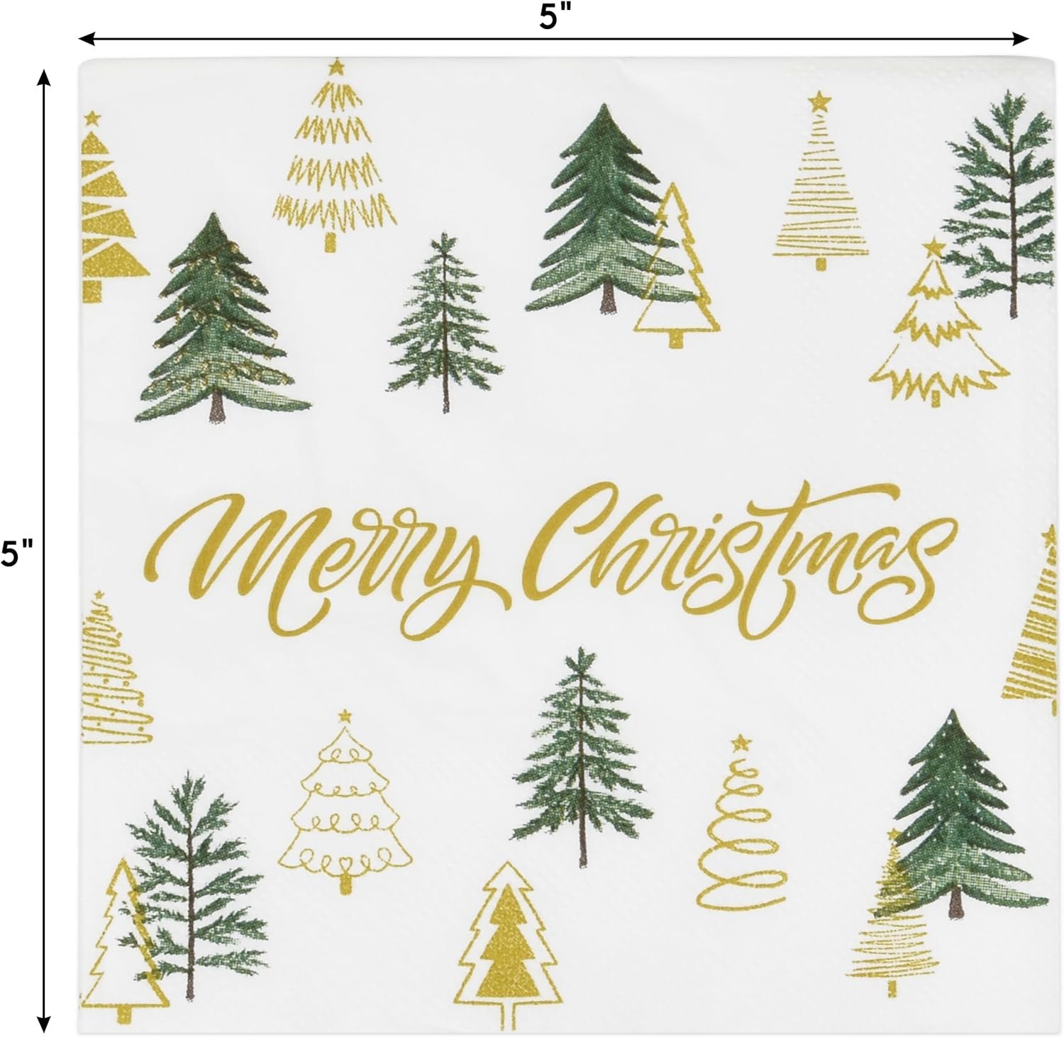 100 Merry Christmas Tree Cocktail Beverage Napkins Disposable Paper Decorative Elegant Xmas Green & Gold Trees Dessert Dinner Hand Napkin for Winter Holiday Wedding Party Supplies Tableware Decoration - Image 3