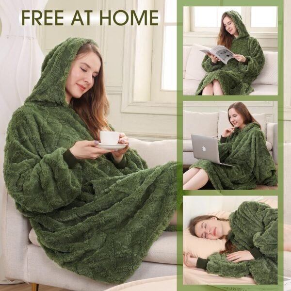 MIZZEO Microfiber Wearable Blanket, Oversized Light Wearable Blanket Hoodie for Adults, Cozy Soft Warm Plush Hooded Blanket Gifts for Women, One Size Fits All (Green) - Image 5