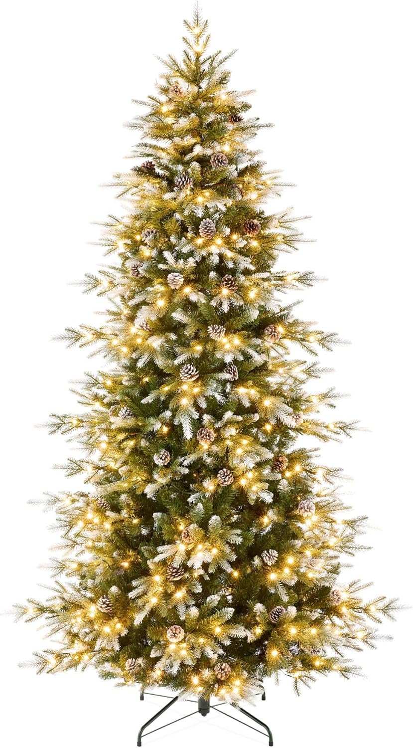 Best Choice Products 12ft Pre-Lit Artificial Frosted Aspen Christmas Tree, Partially Flocked Holiday Décor w/ 2-in-1 White & Multicolor LED Lights - Image 2