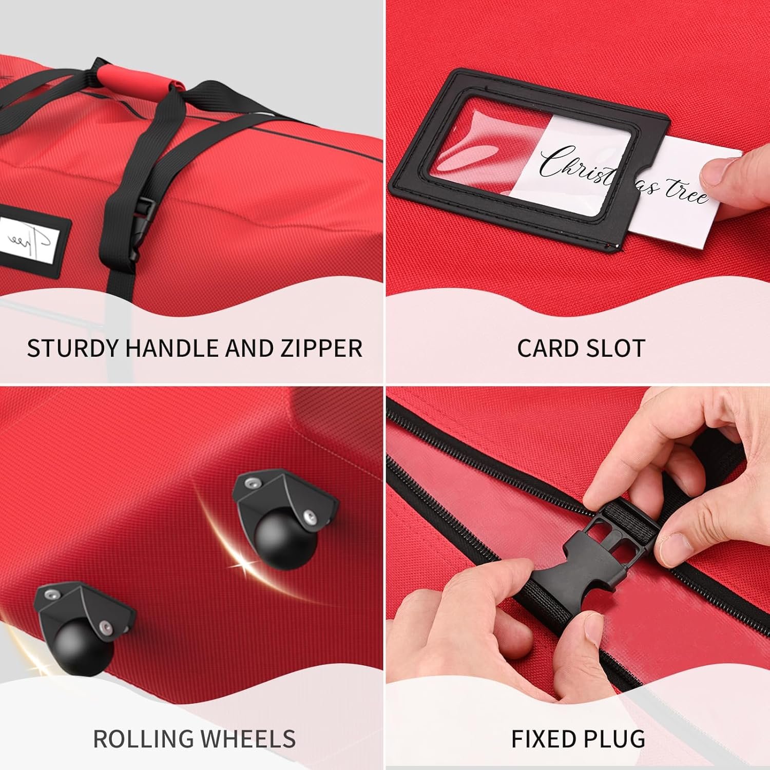 Rolling Christmas Tree Storage Bag, Fits Up to 9 ft Artificial Xmas Disassembled Trees. Extra Large Storage Container with Wheels and Handles. Against Dust, Insects, and Moisture.(Red) - Image 4