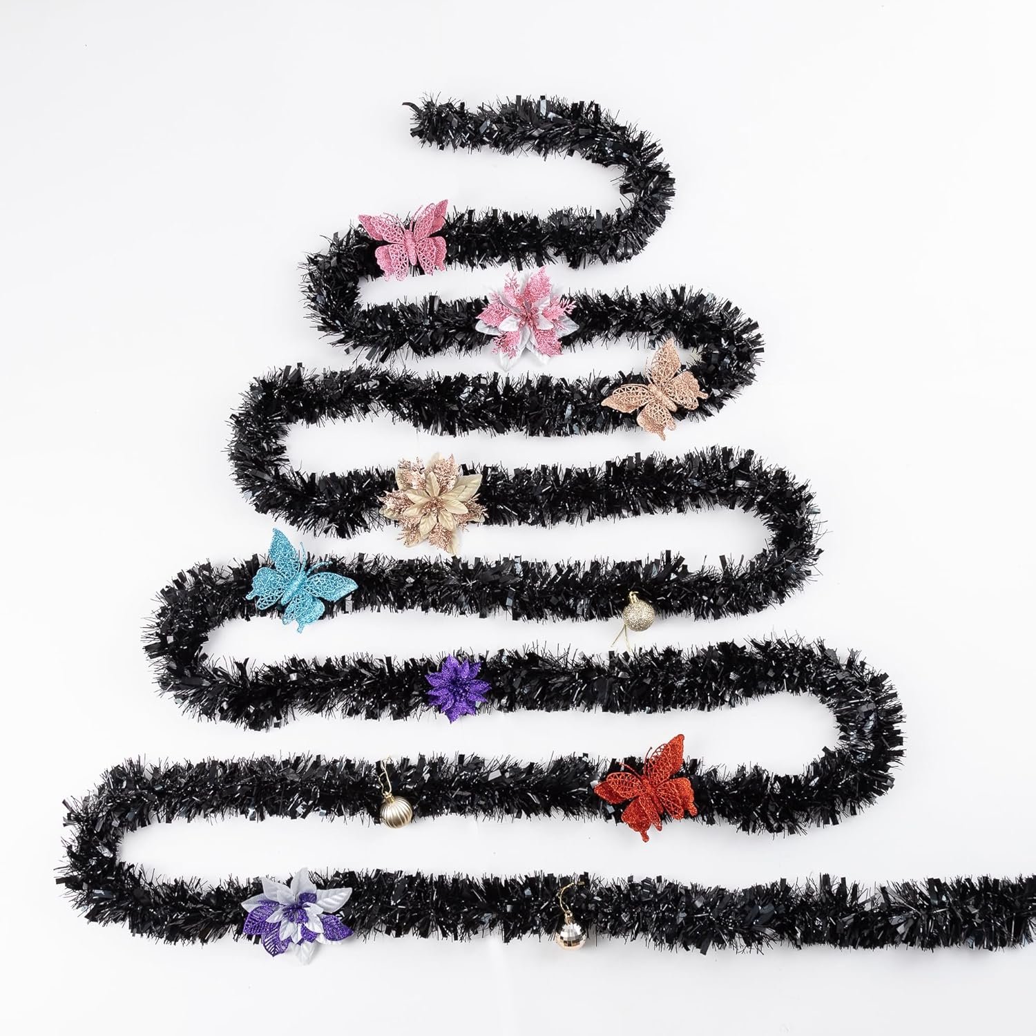 26.2 Ft Tinsel Garland Decoration for Holiday Tree Walll Home Office Event, Christmas, Birthday, Weddings, Party Decorations, Fluffy Twist for All-Season Indoor Outdoor Events - Black - Image 6