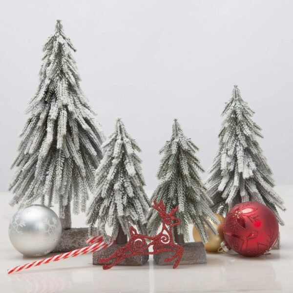 VGIA 4pcs Mini Christmas Trees Separate Spray Snow Christmas Trees with Wooden Bases - Image 6
