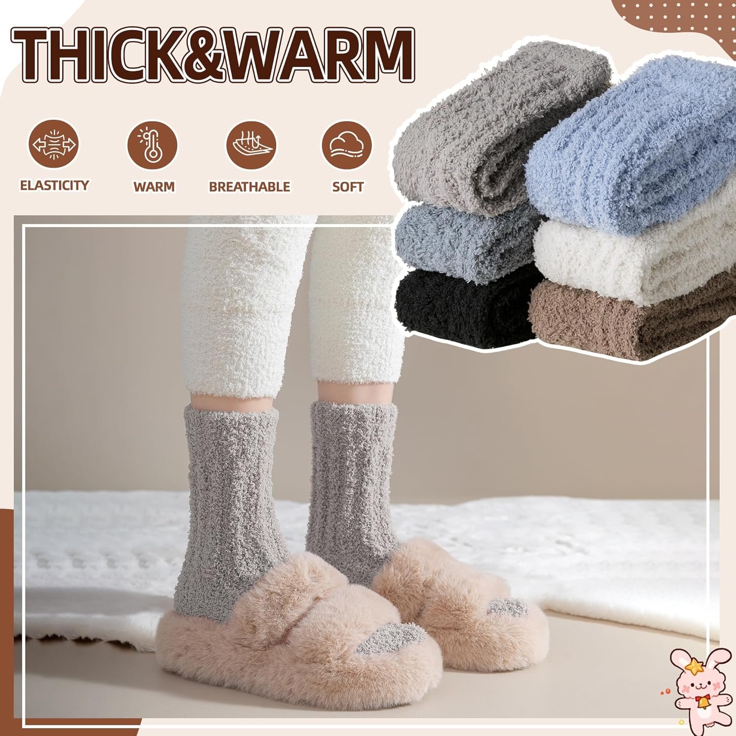 Velice Womens Fuzzy Socks Soft Cozy Fluffy Slipper Winter Socks Warm Plush Sleeping Christmas Socks - Image 3
