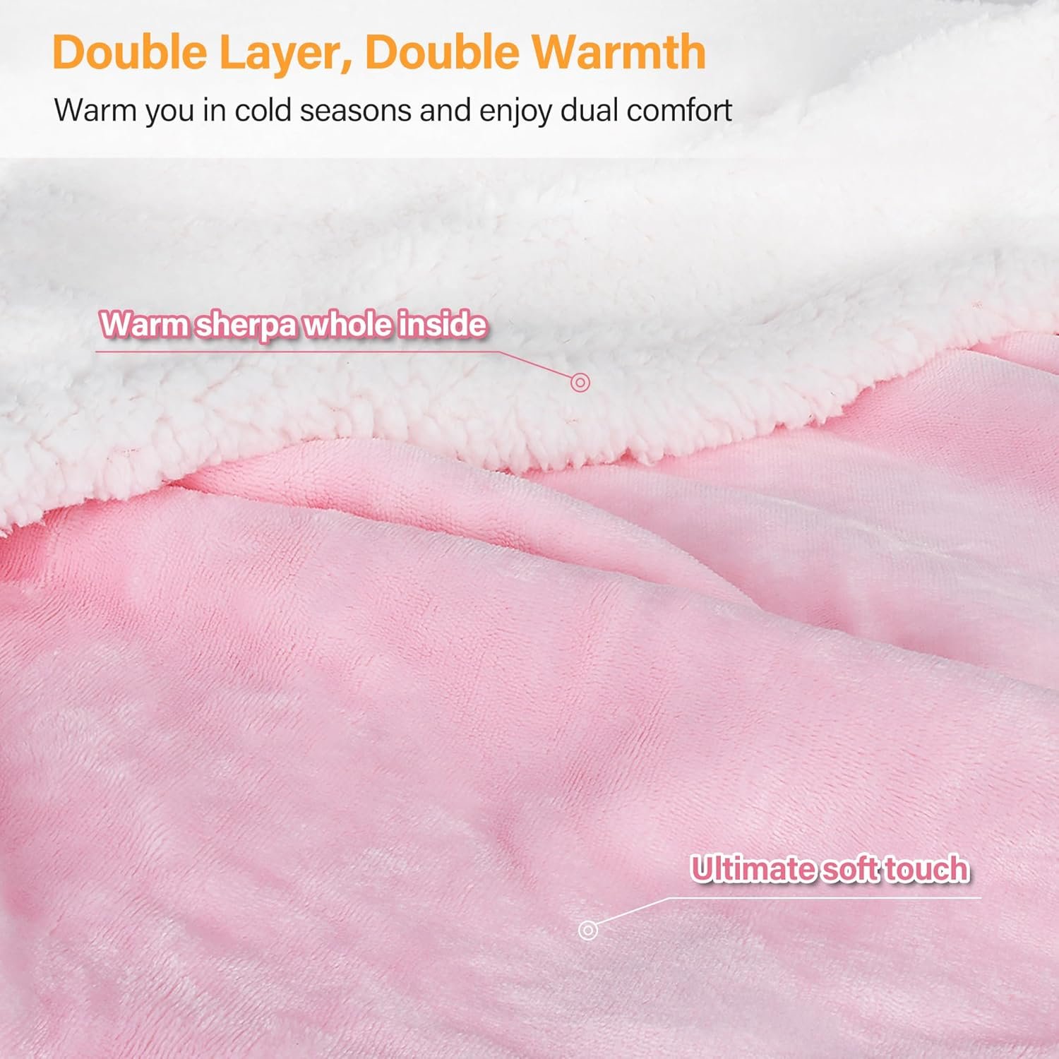 Catalonia Sherpa Wearable Blanket with Sleeves Arms,Super Soft Warm Comfy Large Fleece Plush Sleeved TV Throws Wrap Robe Blanket for Adult Women and Men Pink - Image 7
