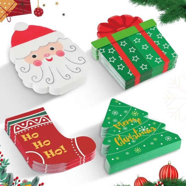 100 Pcs Christmas Paper Napkins, 3-Ply Cute Christmas Napkins Santa Napkins Xmas Tree Napkins Christmas Cocktail Napkins Holiday Dessert Napkins for Xmas Winter New Year - Image 2