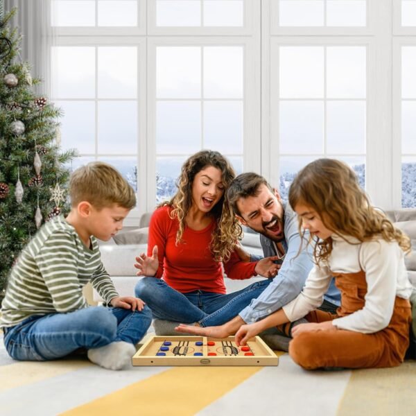 Fast Sling Puck Game Toy,2-in-1 Board Game: Includes Checkers & Chess. Solid Wood Winner Slingshot. Foosball and Air Hockey or Birthday Party Present for Kids & Adults - Image 7