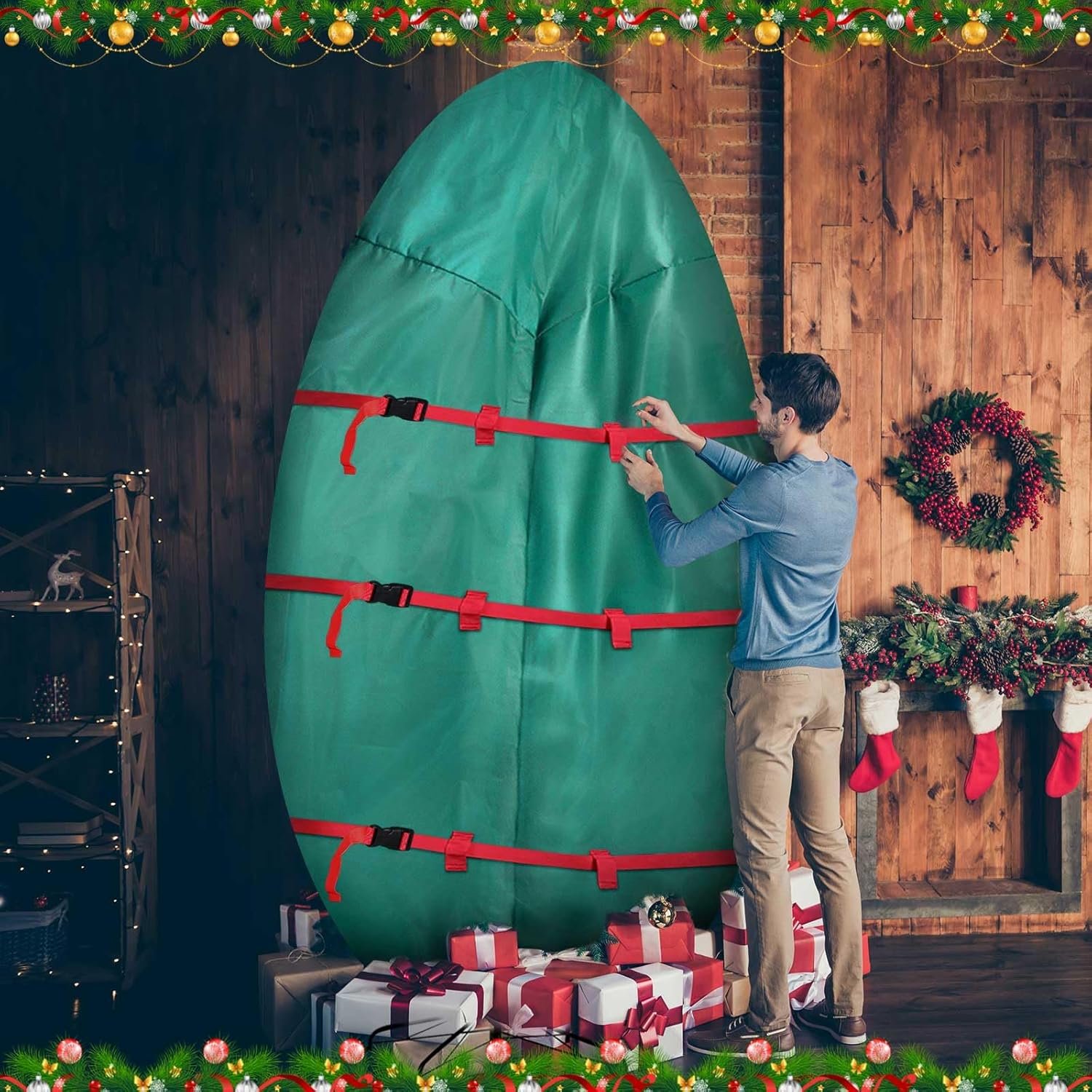 12 Ft Jumbo Upright Christmas Tree Storage Bag 420d Oxford Heavy Duty Large Christmas Tree Storage Bag Holds Up to 9-12 ft Tall Artificial Trees Xmas Storage Container with Handles Sleek Zipper - Image 8