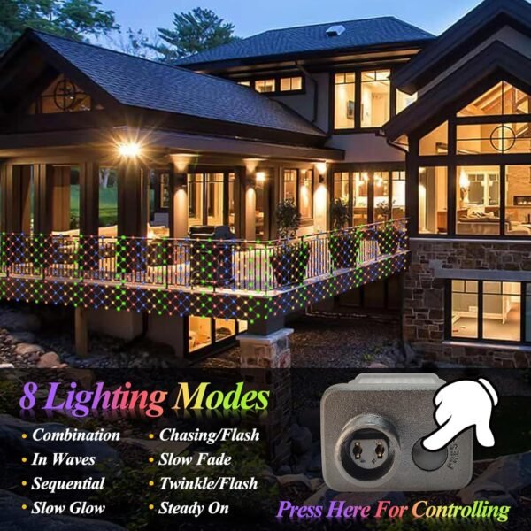 LitHome 610 LED 34.5ft x 5ft Outdoor Christmas Net Lights,Connectable Mesh Lights with 8 Modes,Waterproof Plug in Net Lights for Bushes, Garden, Backyard, Holiday, Christmas(Multicolor) - Image 4