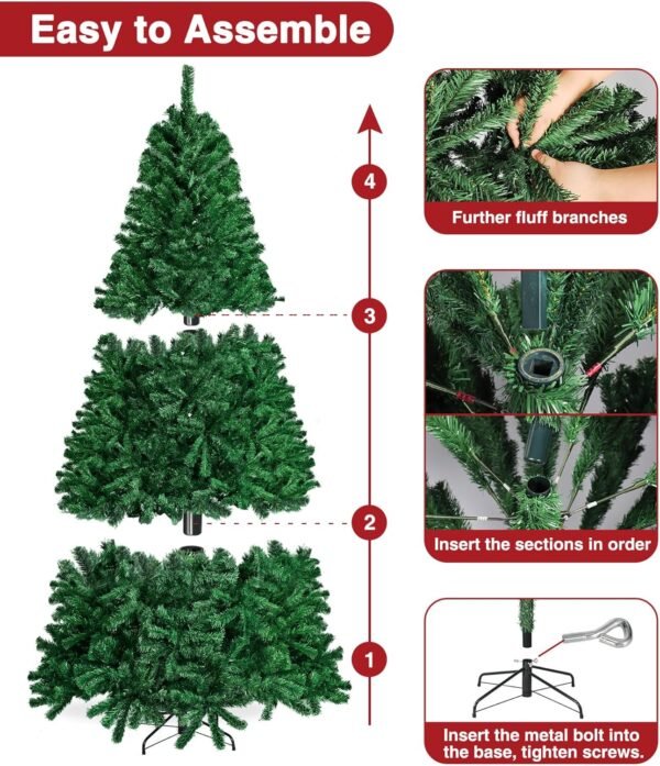 6ft Artificial Christmas Tree, Premium Hinged Holiday Xmas Tree Pine Trees with 798 Branch Tips, Metal Foldable Stand, Storage Bag, for Home Office Party Decoration - Image 8