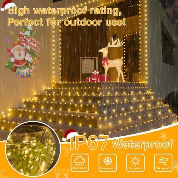 Ollny Christmas Lights 1000 LED 330 FT, IP67 Waterproof Plug in Christmas Tree Lights with Remote, 8 Modes, 3 Timers, Dimmable, House Xmas Indoor Decorations Outdoor Christmas Lights (Warm White) - Image 5
