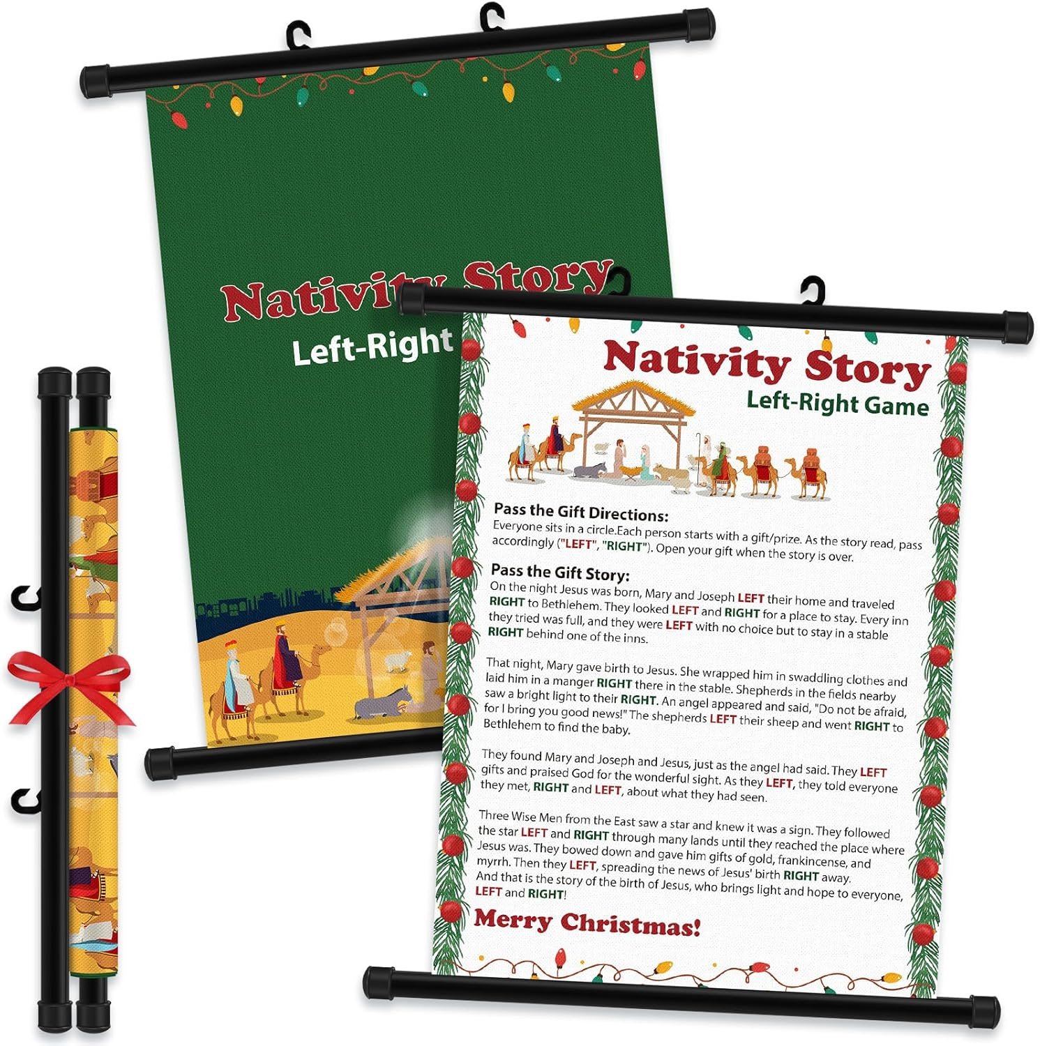 Syhood Christmas Pass The Gift Game Christmas Left Right Game Exchange Game Christmas Hanging Scroll Decoration for Wall Nativity Game Christmas Religious Game (Religious) - Image 2