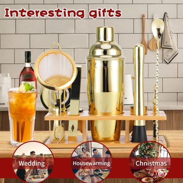 Bartender Kit 11-Piece Cocktail Shaker-Muddler for Cocktails 25oz Boston Shaker-Bar Accessories with Stylish Bamboo Stand Mix Drink Shaker kit Perfect Martini kit with Cocktail Recipes Booklet - Image 5