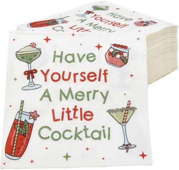 100 Count Christmas Funny Beverage Napkins Holiday Disposable Paper Napkin Have Yourself a Merry Little Cocktail Dessert Napkins for Home Dinner Buffet Xmas Tableware Party Supplies Decorations - Image 5