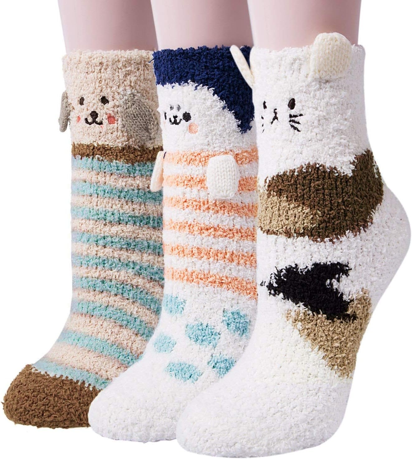 Loritta 3 Pairs Womens Fuzzy Socks Winter Warm Fluffy Soft Slipper Home Sleeping Cute Animal Socks - Image 2