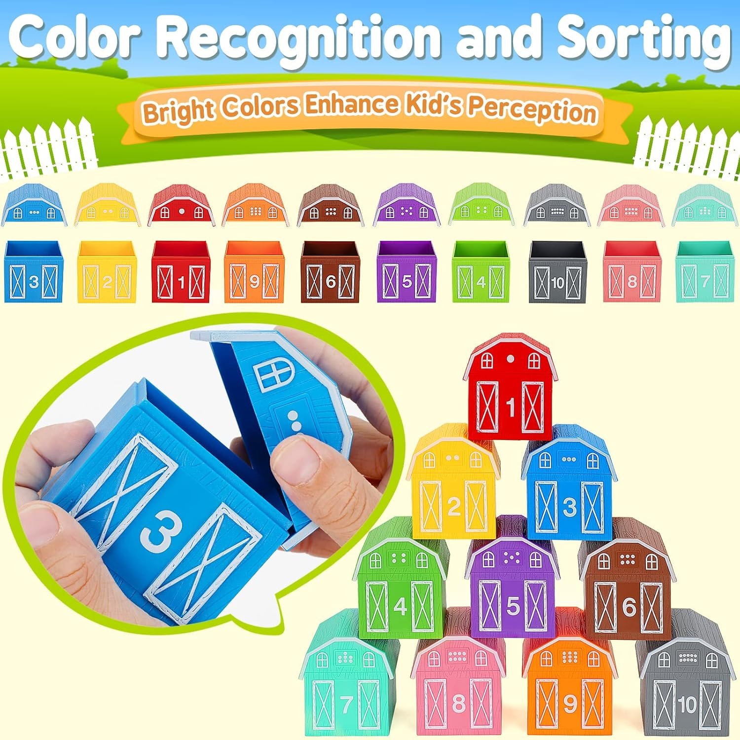 Learning Toys for 1,2,3 Year Old Toddlers, 20Pcs Farm Animals Toys Montessori Counting, Matching & Sorting Fine Motor Games, Christmas Birthday Easter Gift for Baby Boys Girls Age 12-18 Months - Image 4