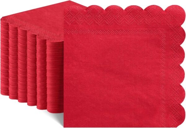 120 Pcs Red Napkins,Scalloped Red Cocktail Napkins Disposable Beverage Napkins Red Paper Napkins for Christmas Birthday Wedding Baby Shower, 5 x 5 Inch - Image 2